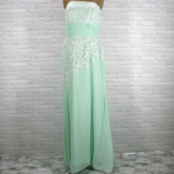 VINTAGE Dress Strapless Floral Retro Lace Applique Pastel Green Plus Size 14 - Picture 1 of 13